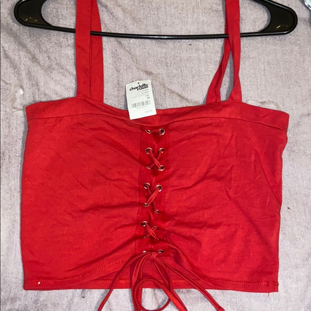 Red lace up crop top.